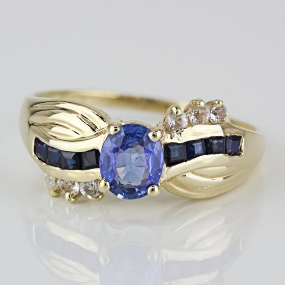 14k Yellow Gold Ceylon Sapphire and Diamond Cocktail Anniversary Engagement Ring - Picture 1 of 7